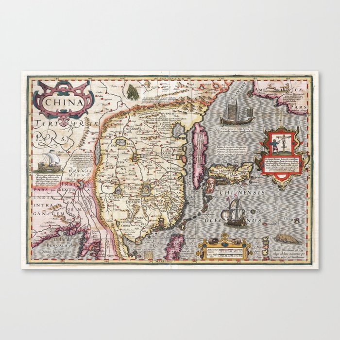 Map of China - Mercator - 1606 Vintage pictorial map Canvas Print