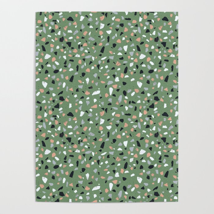 Terrazzo flooring seamless pattern with colorful marble rocks Poster