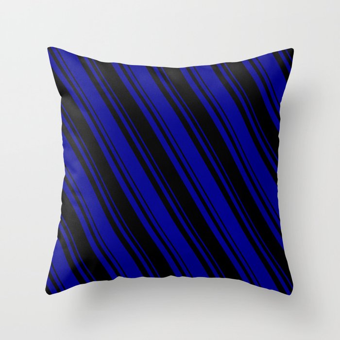 Black & Dark Blue Colored Lines Pattern Throw Pillow