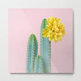 She wore flowers in her hair Metal Print | Curated, Plantsonpink, Tropical, Desert, Pink, Jungalow, Nature, Yellow, Cactus, Popart 