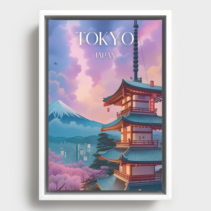 Tokyo retro travel poster, Tokyo illustration  Framed Canvas