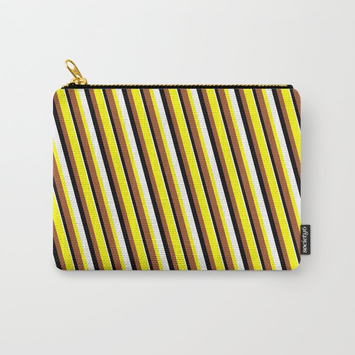 Yellow, Sienna, Black, and White Colored Lined/Striped Pattern Carry-All Pouch