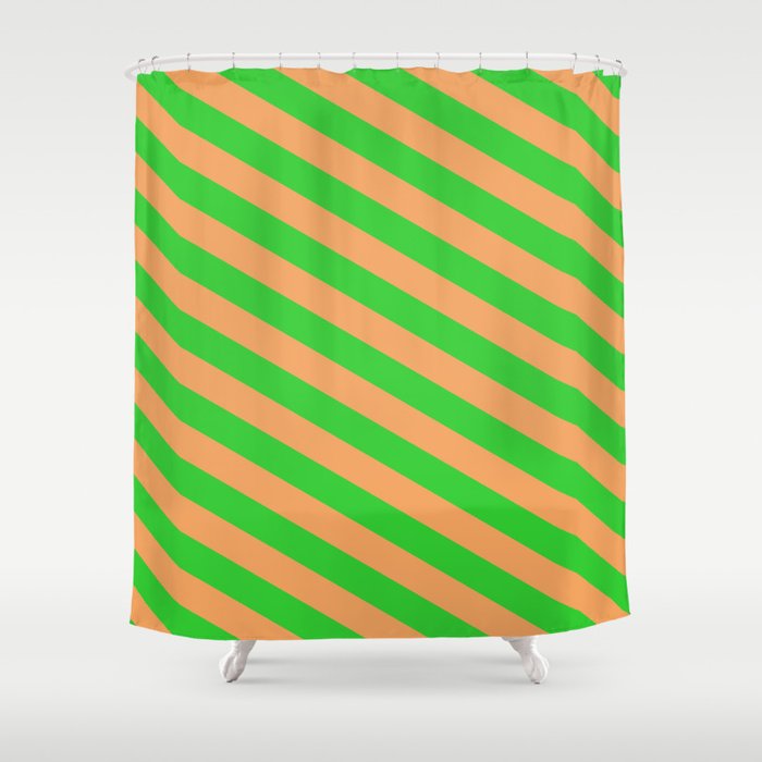 Brown & Lime Green Colored Lines/Stripes Pattern Shower Curtain