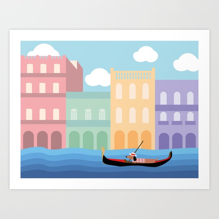 A Dachshund in Venice  Art Print