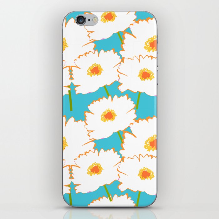 Modern White Peony Flowers On Turquoise iPhone Skin