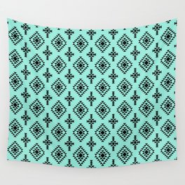 Seafoam and Black Native American Tribal Pattern Wall Tapestry