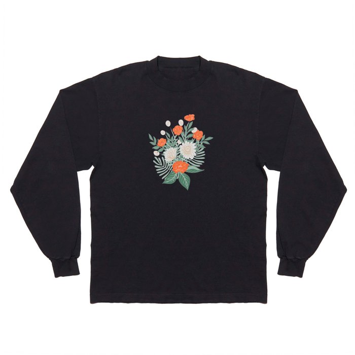 Floral wandering - retro flower bouquet - teal and orange Long Sleeve T Shirt