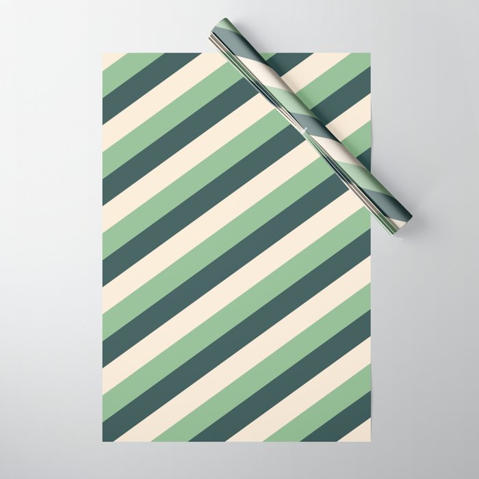 Dark Sea Green, Dark Slate Gray & Beige Colored Lines/Stripes Pattern Wrapping Paper