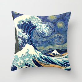 The Great Wave Off Kanagawa Starry Night Throw Pillow