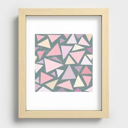 Geometrical pink gold coral ivory blue green triangles Recessed Framed Print