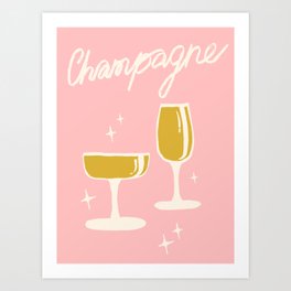 The Glasses Full of Champagne \\ Pink Background Art Print