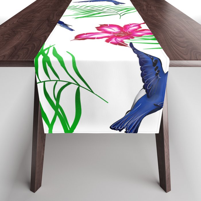 Bluebird,tropical flowers pattern Table Runner