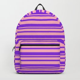 [ Thumbnail: Purple & Light Pink Colored Stripes/Lines Pattern Backpack ]
