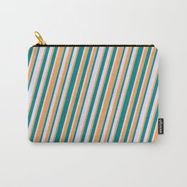 [ Thumbnail: Brown, Teal, and Lavender Colored Lined Pattern Carry-All Pouch ]