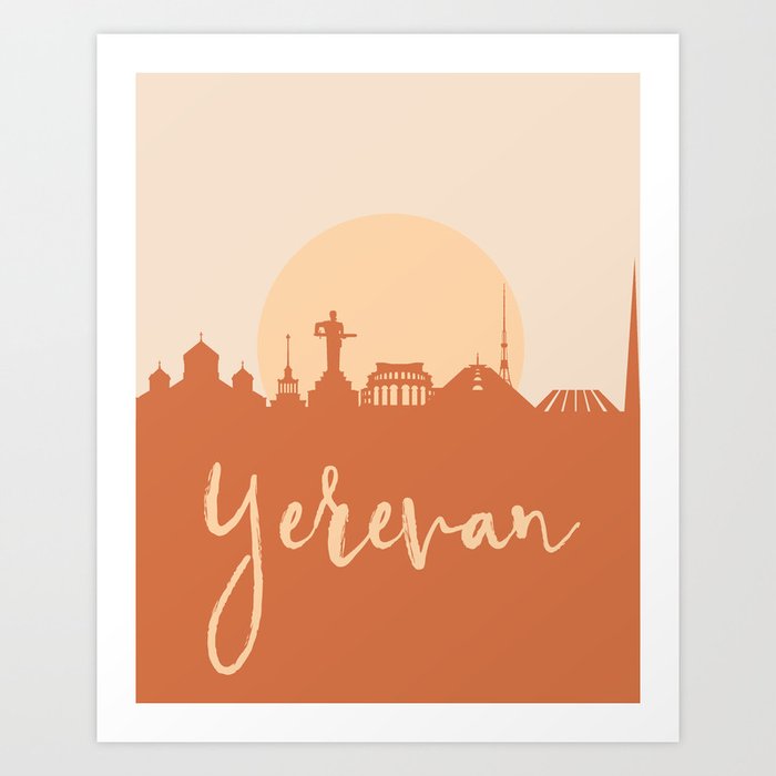 YEREVAN ARMENIA CITY SUN SKYLINE EARTH TONES Art Print