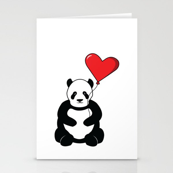 Panda With Heart Balloon Stationery Cards
