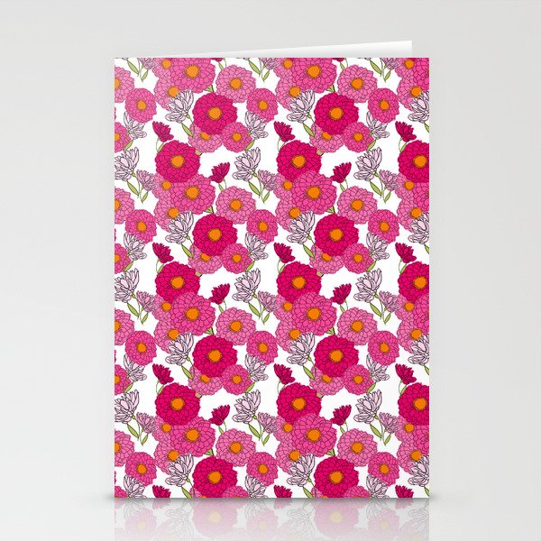 Retro Garden Mums Flowers Midcentury Modern Floral Small Stationery Cards