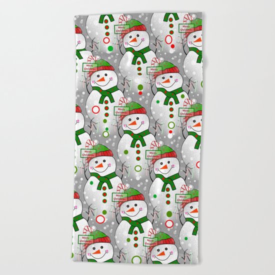 Holiday Snowmen Beach Towel