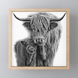 Highland Cow and The Baby Framed Mini Art Print