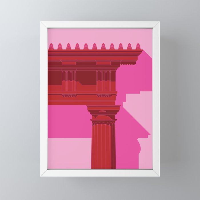 Doric Entablture in Red Framed Mini Art Print