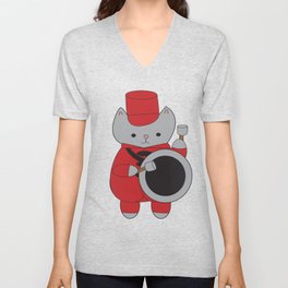 Marching Band Cat Bass Drum Red Black V Neck T Shirt