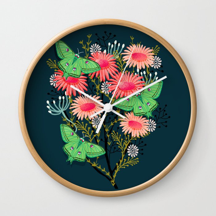 Luna Moth Florals by Andrea Lauren  Wall Clock