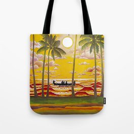 Surf Hawaii, Outrigger, Fly Hawaiian Air Vintage Travel Poster Tote Bag