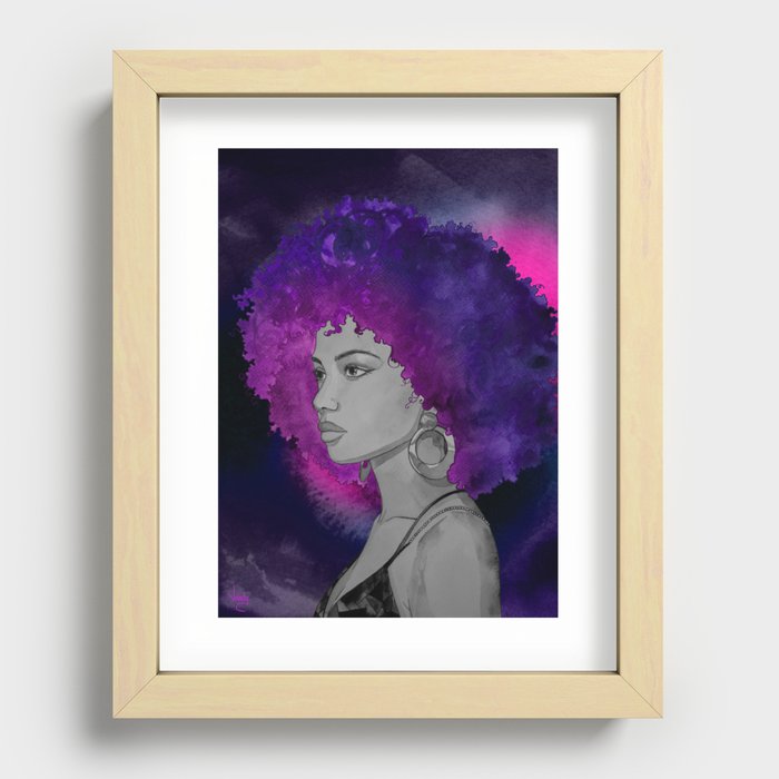 Neon Portrait of a Woman - Vibrant Curls Recessed Framed Print
