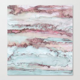 Marbled Stripes Luxury Rose Gold And Mint Glamour Canvas Print