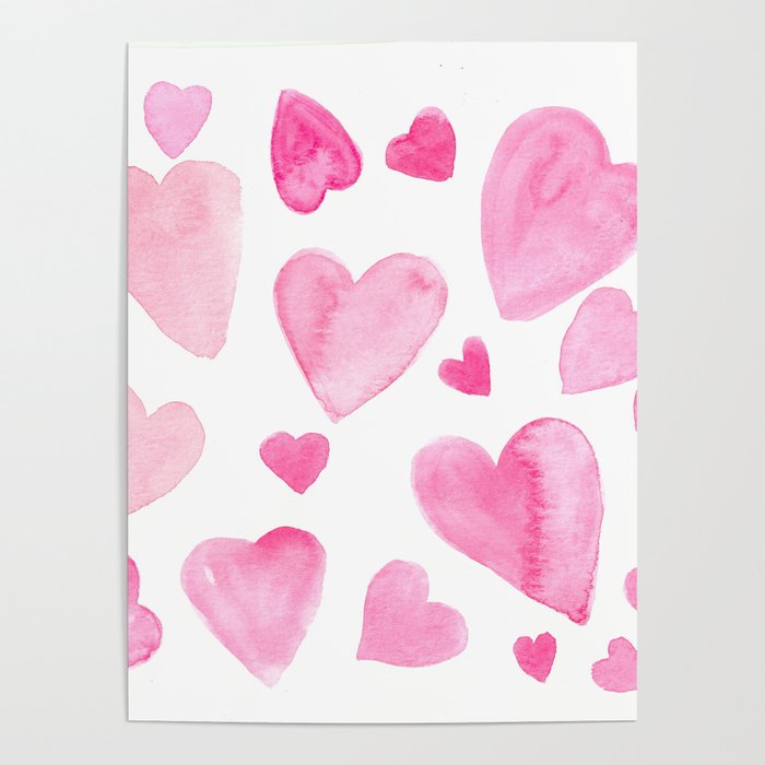 Pink Watercolor Hearts Poster