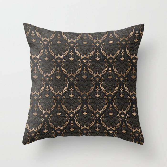 Persian Oriental Pattern - Black Leather and gold Throw Pillow