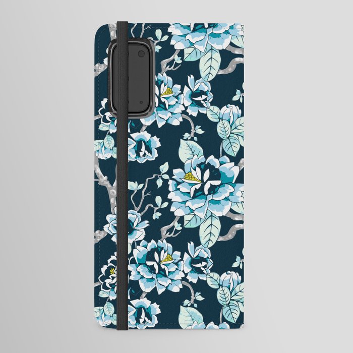 Spring Flowers Pattern Blue on Deep Blue Android Wallet Case