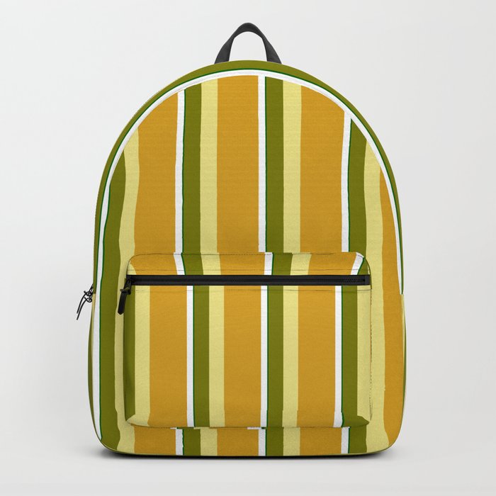 Eye-catching Green, Tan, Goldenrod, White, and Dark Green Colored Lined/Striped Pattern Backpack