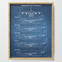 Boeing 747 Family Blueprint in High Resolution (light blue) Serving Tray
