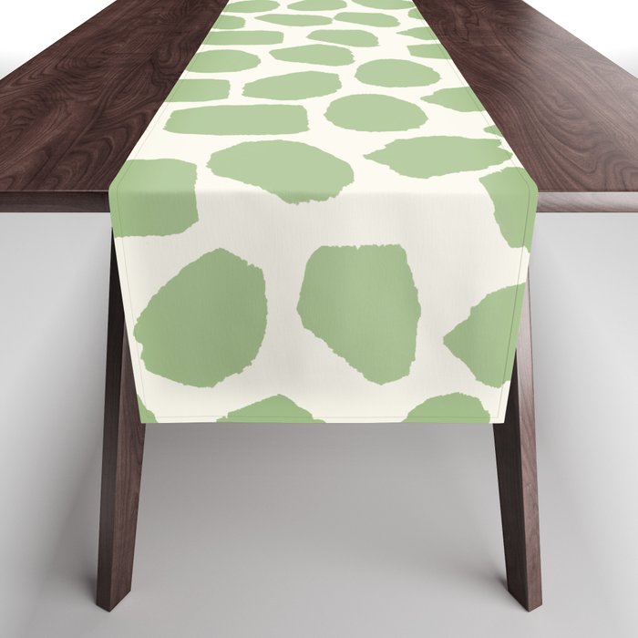 Ink Spot Pattern Light Sage Green and Cream Table Runner