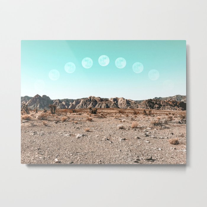 Desert Daylight Moon Ridge // Summer Lunar Landscape Teal Sky Red Rock Canyon Rock Climbing Photo Metal Print