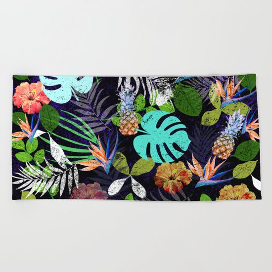 Tropical garden at night Beach Towel