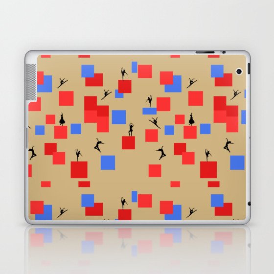 Dancing like Piet Mondrian - Composition in Color A. Composition with Red, and Blue on the gold background Laptop & iPad Skin
