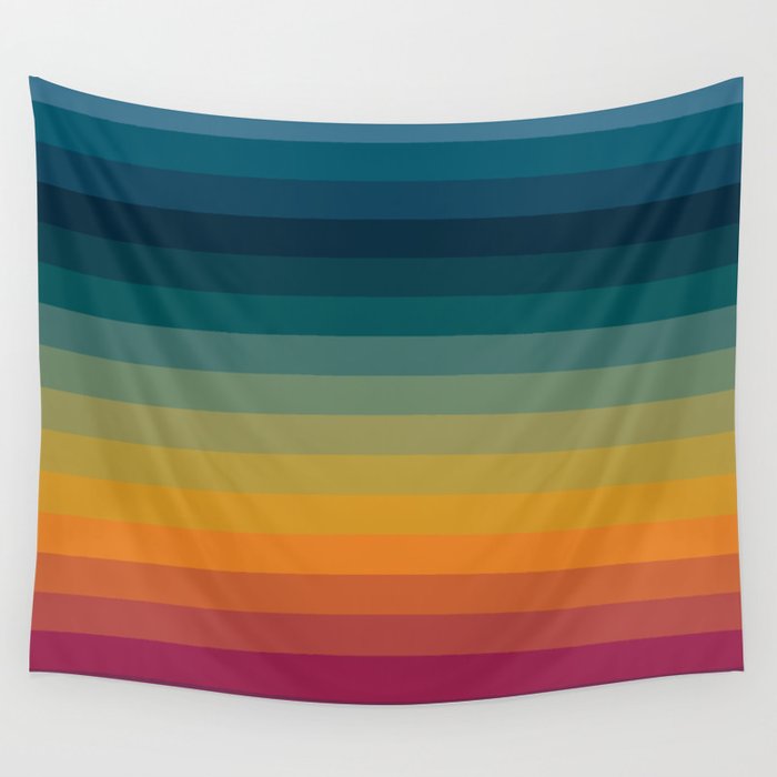 Colorful Abstract Vintage 70s Style Retro Rainbow Summer Stripes Wall Tapestry