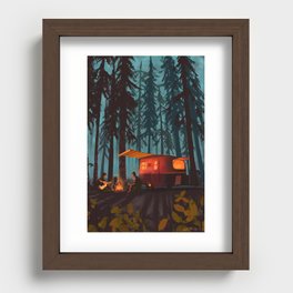 RETRO TWILIGHT FOREST CAMPING Recessed Framed Print