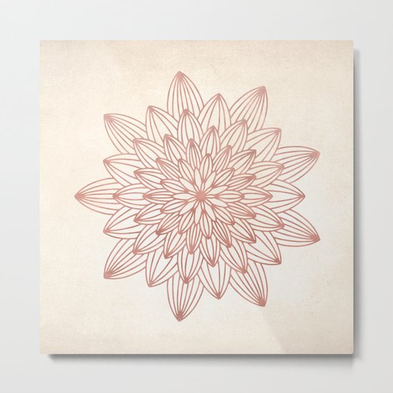 Mandala Blossom Rose Gold on Cream Metal Print