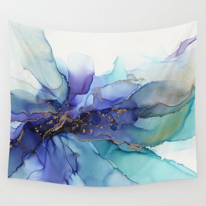 Electric Waves Violet Turquoise - Part 4 Wall Tapestry