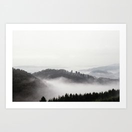 Luxembourg - dreamy hike through the hills with fog - nature art print  Art Print