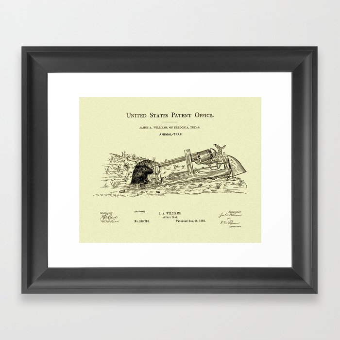 Gun Mousetrap Design Patent - James A. Williams 1882 Framed Art Print