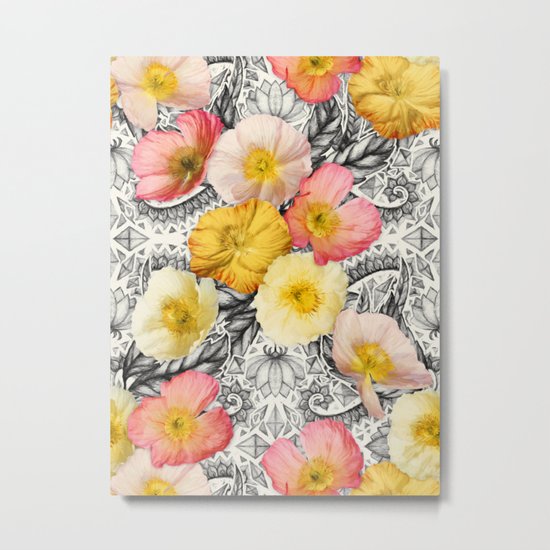 Collage of Poppies and Pattern Metal Print