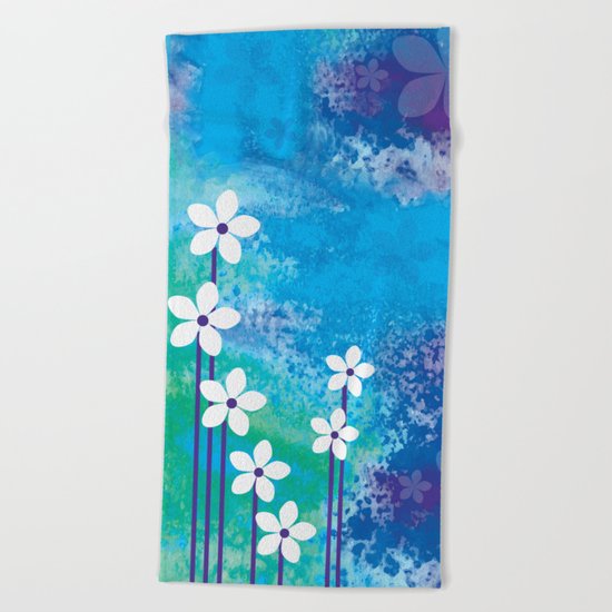 Watercolor Flowers Beach Towel