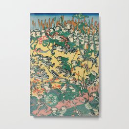 Fashionable Battle of Frogs by Kawanabe Kyosai, 1864 Metal Print | Kyosai, Decor, 19Thcentury, Battle, Anthropomorphic, Toad, Fashionable, Woodcut, Print, Reptile 