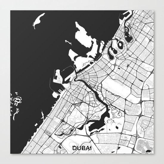 Dubai City Map Gray Canvas Print