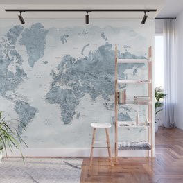 Steel watercolor detailed world map Raul Wall Mural