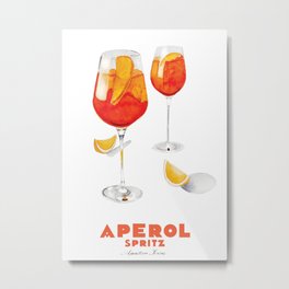 Aperol Spritz Metal Print | Kitchenart, Drink, Watercolor, Orange, Artdeco, Fruit, Beverage, Wine, Aperitivo, Cocktail 